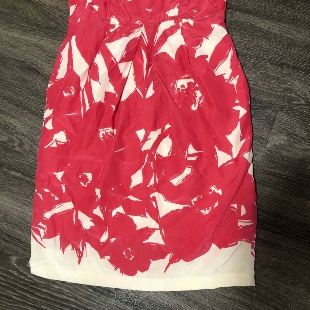 Banana Republic Pink White Floral Silk Cotton Strapless Dress Size 0 - Picture 3 of 6